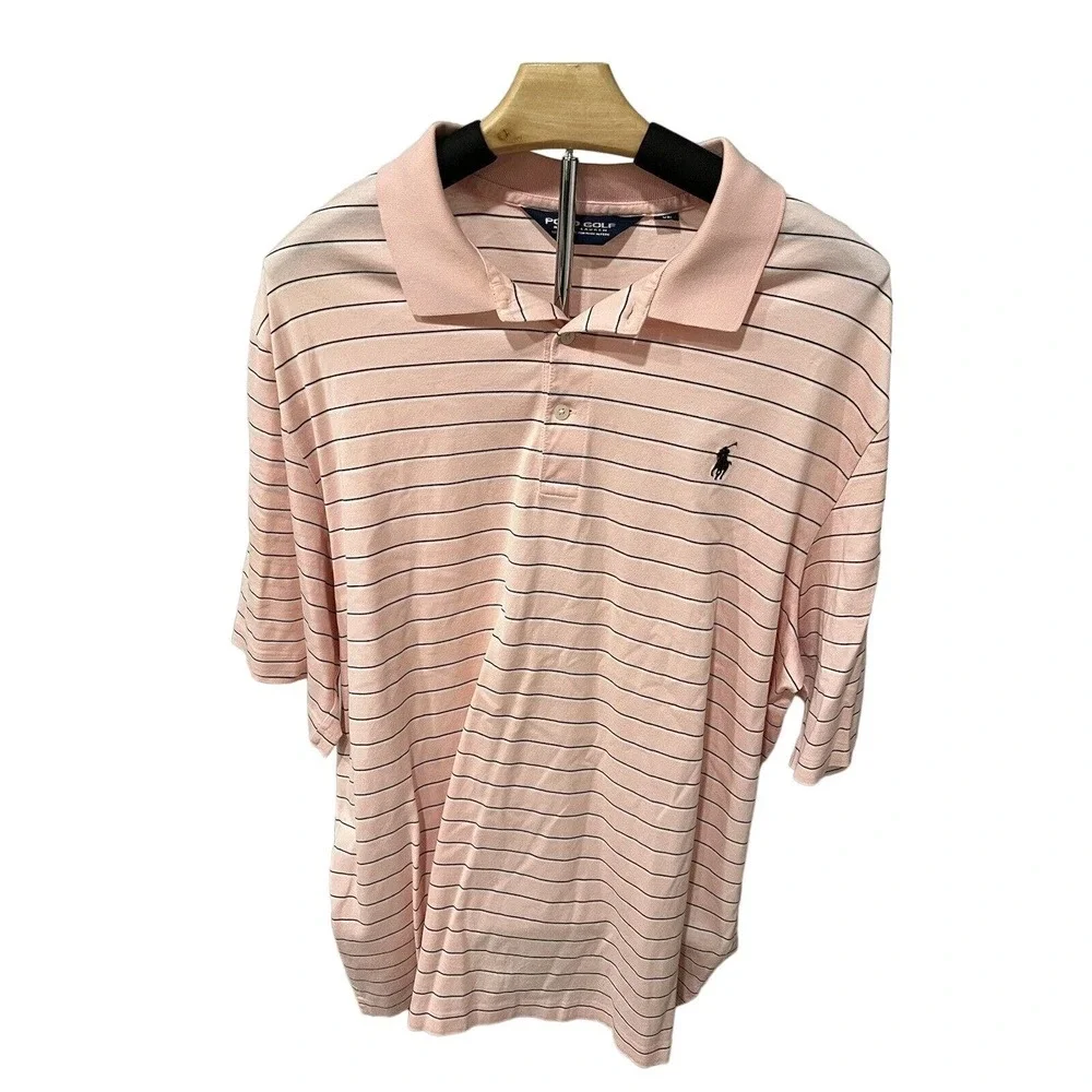 Ralph‎ Lauren Polo Golf Navy Striped Pink & Brown Shirt Size XL #67